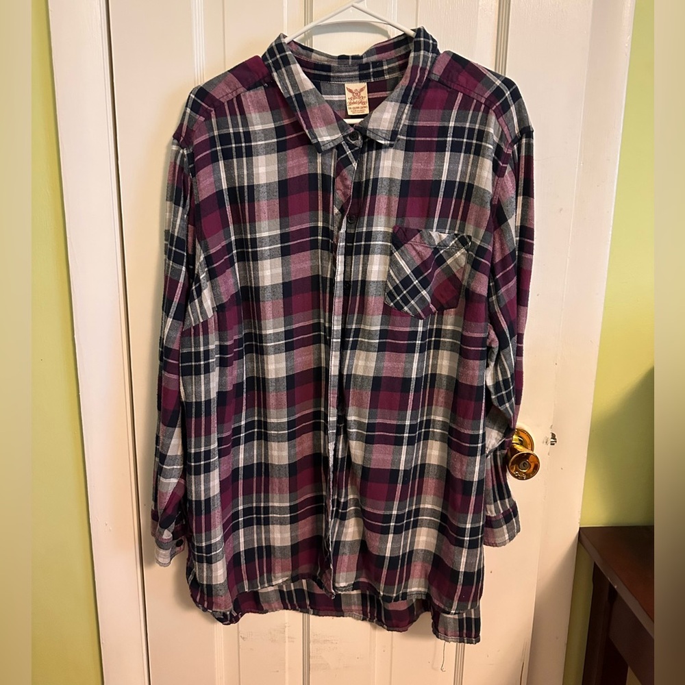 Women's Faded Glory Purple Plaid Cotton Shirt